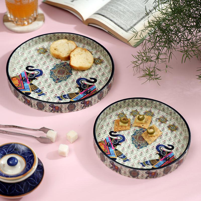 Ethnic Hastina Enamel Coated Serving Tray (Round) - Set Of Two media 3