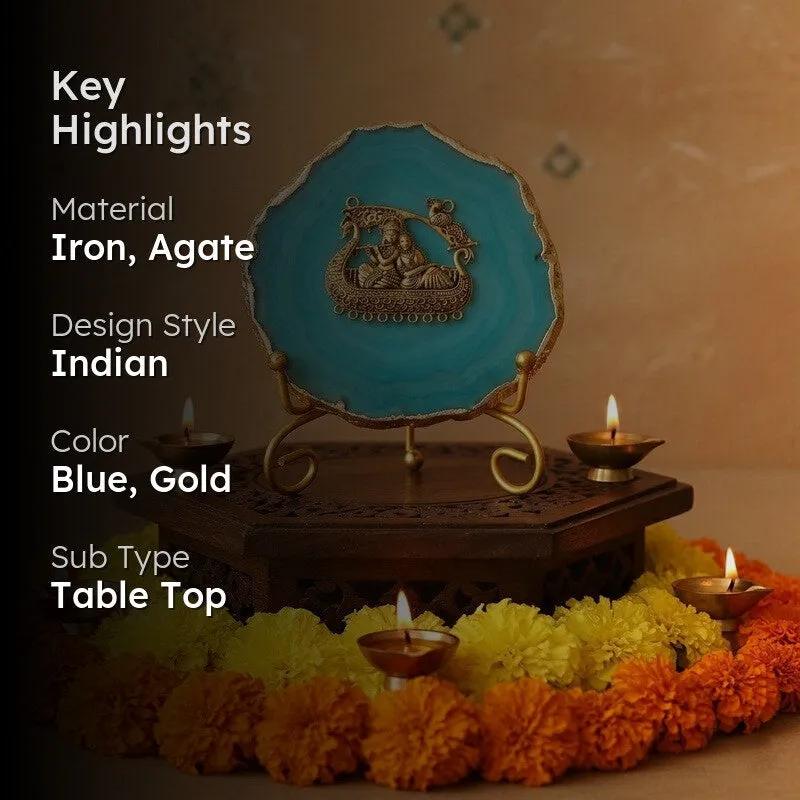 Radhe Krishna Bliss Agate Showpiece With Stand - Blue media 2