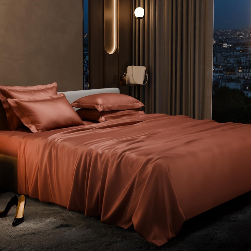 Purelle Satin Bedsheets with 4 Pillow Covers (Light Brown) - 150 GSM