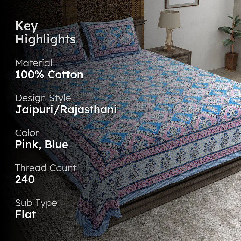 Royala Cotton Bedsheet (Pink,Blue) - 240 TC media 2