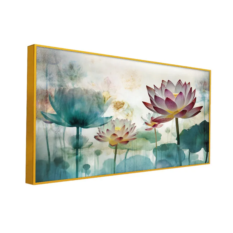 Lotus Whispers Floral Canvas Wall Painting With Frame - Gold media 5