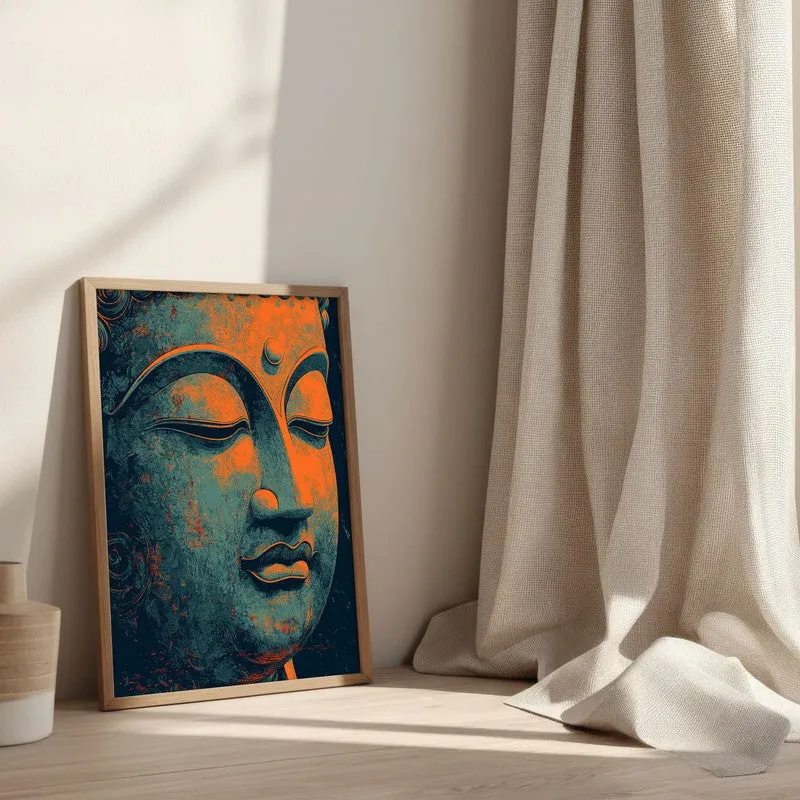 Vivid Serenity Buddha Archival Paper Wall Painting With Brown Frame media 3