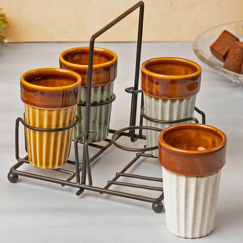 Aria Handmade Khulhad With Stand (110 ML) - Five Piece Set media 1