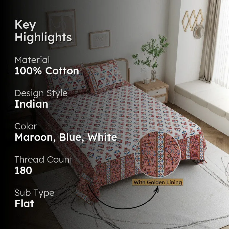 Styled bedroom view of the floral bedsheet with matching pillow covers
