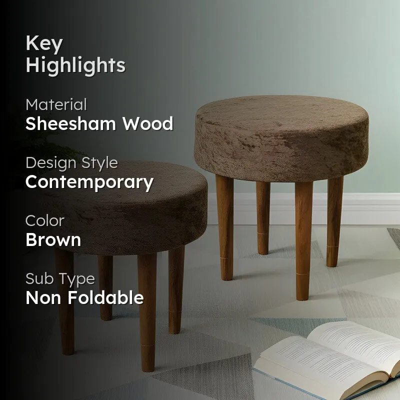 Pexon Sheesham Wooden Stools (Brown) - Set Of Two media 2