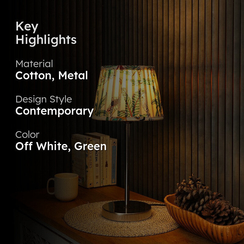 Fernique Metal Base Cotton Table Lamp - OffWhite,Green media 2