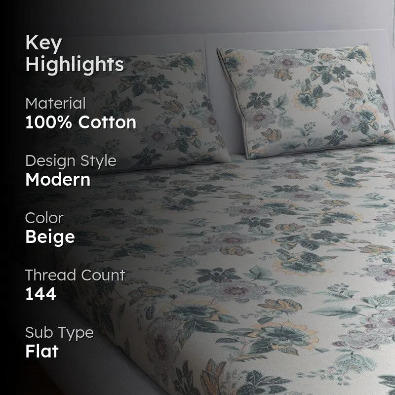 Himeya Comfort Percale Jade Garden Cotton Bedsheet (Pale Green) - 144 TC media 2