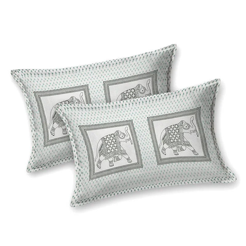 Ethnik Tusker Cotton Bedsheet (Light Green, Grey) - 144 TC media 6