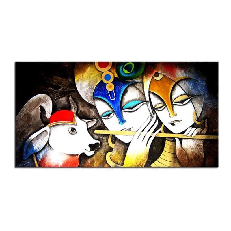 Radha Krishna Nandi Canvas Wall Painting media 3