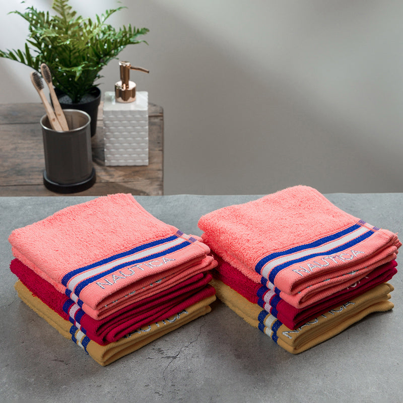 Nautica Dove Down Cotton Face Towel (Coral, Burgundy & Beige) - Set Of Twelve media 4