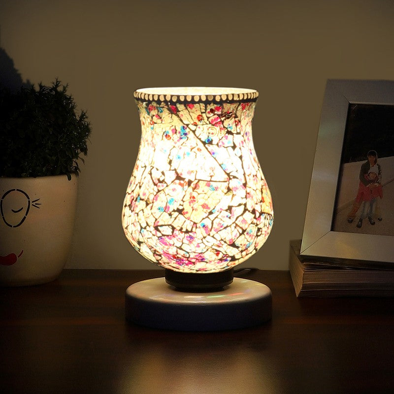 Lumiri Mosaic Glass Table Lamp With Wooden Base - Multicolor