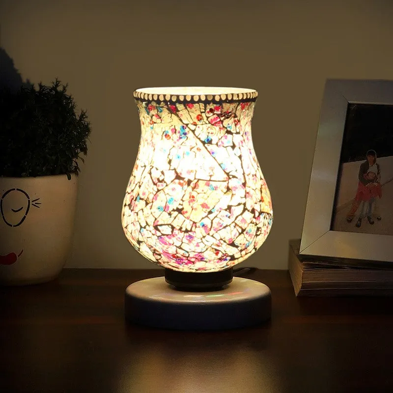 Lumiri Mosaic Glass Table Lamp With Wooden Base - Multicolor media 1