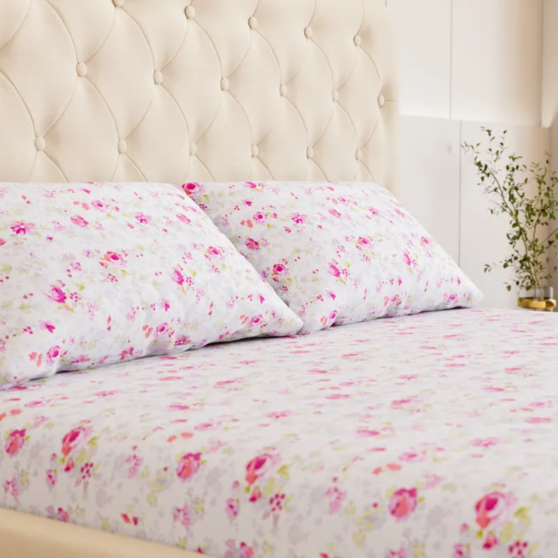 Dewdrop Floral Cotton Bedsheet (Pink) - 180 TC media 3