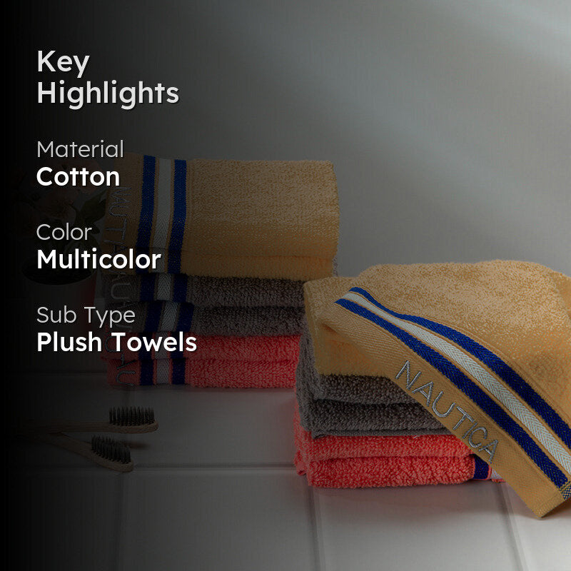 Nautica Dove Down Cotton Hand & Face Towel (Grey,Beige & Coral) - Set Of Twelve media 2