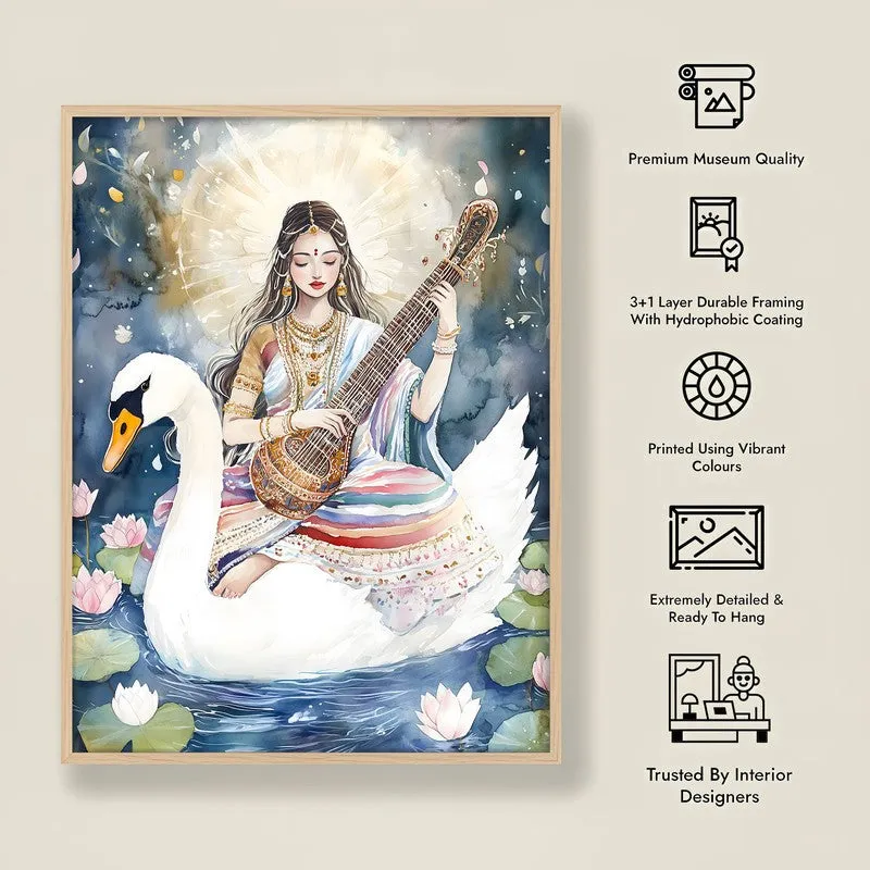 Vidya Swarupini Spiritual Archival Paper Wall Painting - Natural Brown Frame media 8