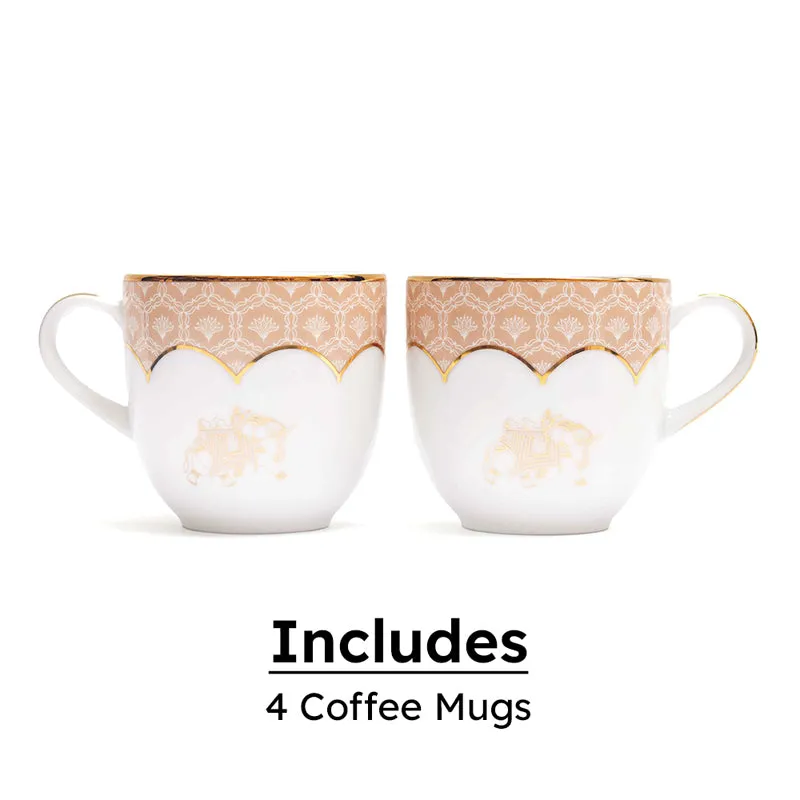 Gilded Legacy Coupe 24k Gold Brushed Porcelain Coffee Mug(300 mL Each/Peach) - Set Of Four media 5