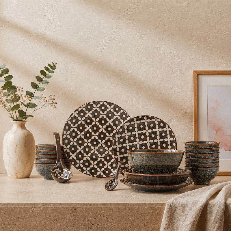 DineHollow Porcelain Dinner Set - 35 Piece Set - Bundles