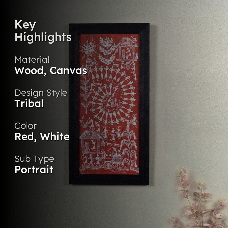 Boro Warli Canvas Wall Art- Red media 2