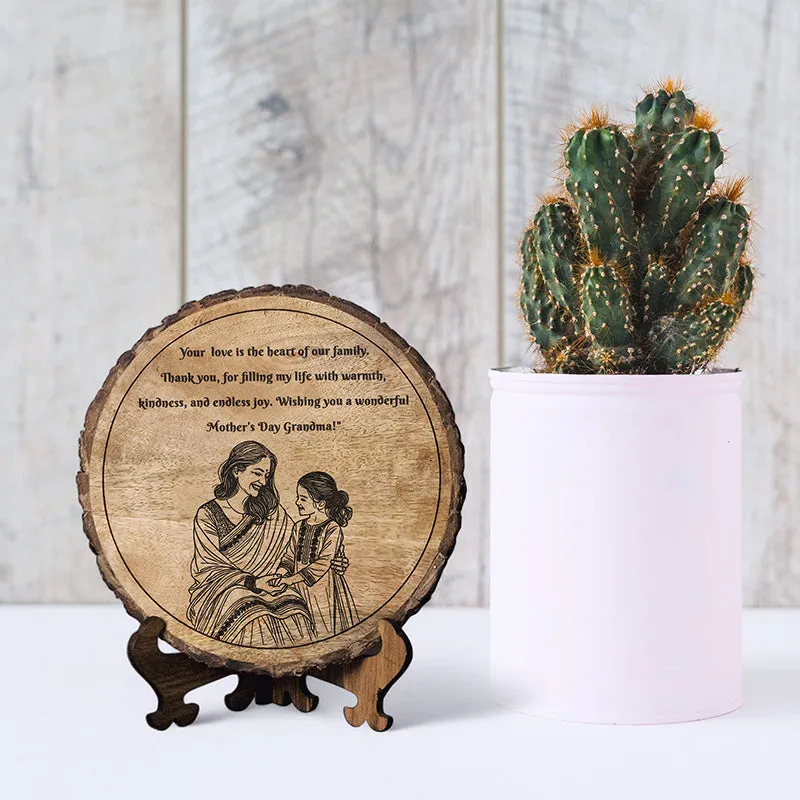 Mother's Day Wishes To Grandma Wood Showpiece - Round media 1