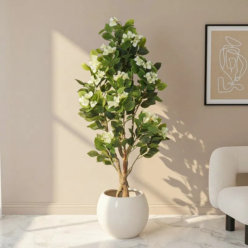 Faux Realtouch White Bougainvillea Plant With Black Plastic Pot - 4.1 Feet media 1