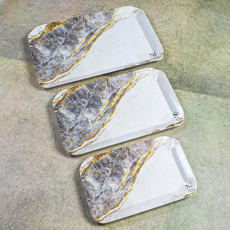 Marbled Glacier Melamine Serving Tray - Set Of Three media 4