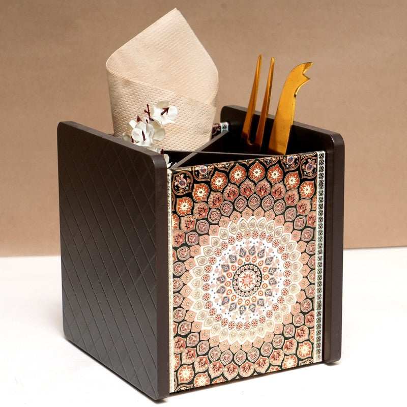 Multi Compartment Wooden Cutlery Stand
