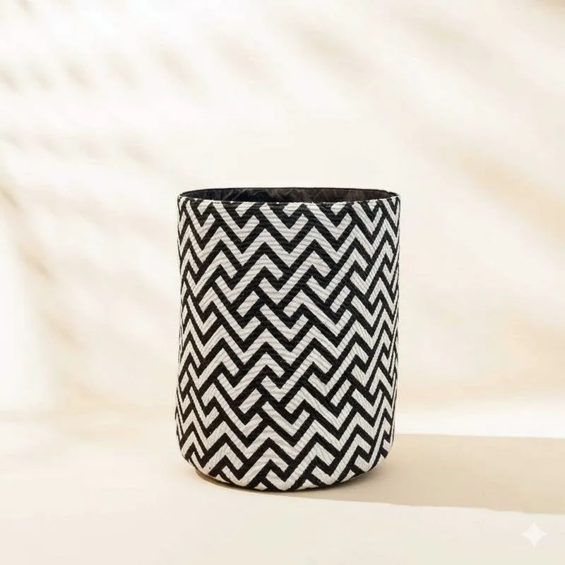 Waveza Zigzag Cotton Laundry Basket - Black & White media 3