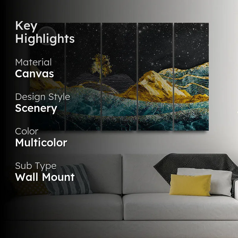 Golden Moonscape Canvas Wall Art - Set Of Five media 2