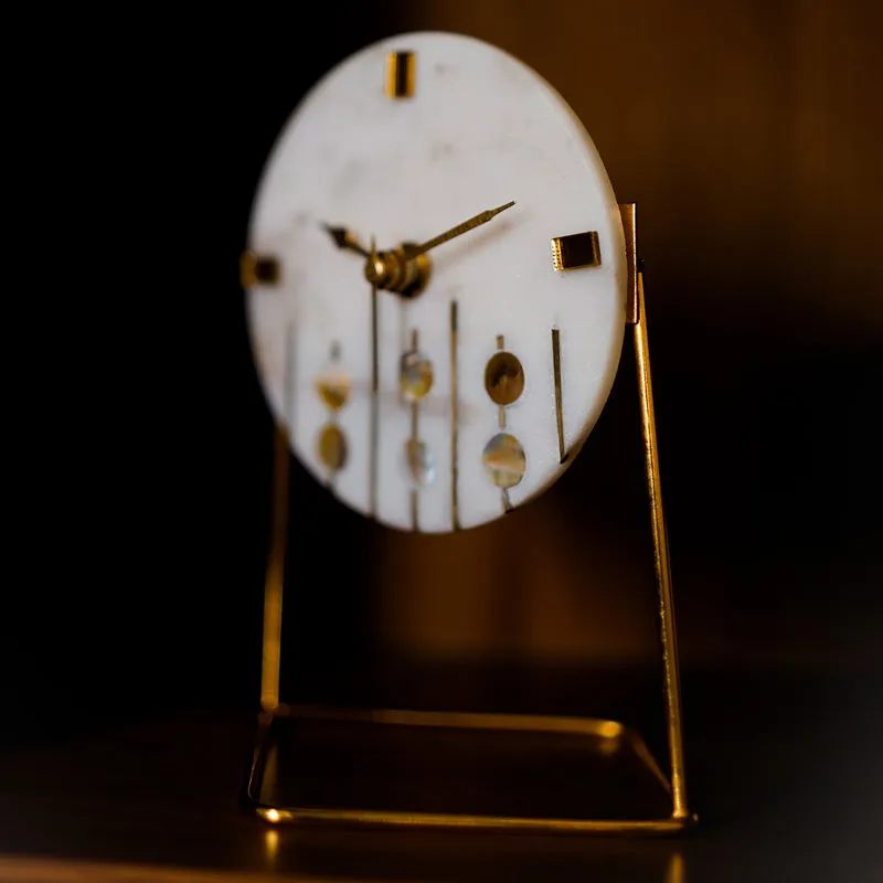 Moderna Marble Table Clock With Brass Inlay - White, Gold media 3