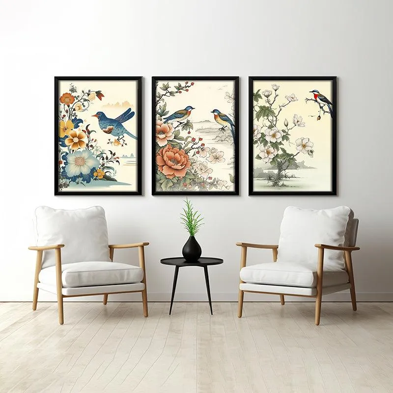 Whimsical Songbirds Wall Art With Frame - Set Of Three media 1