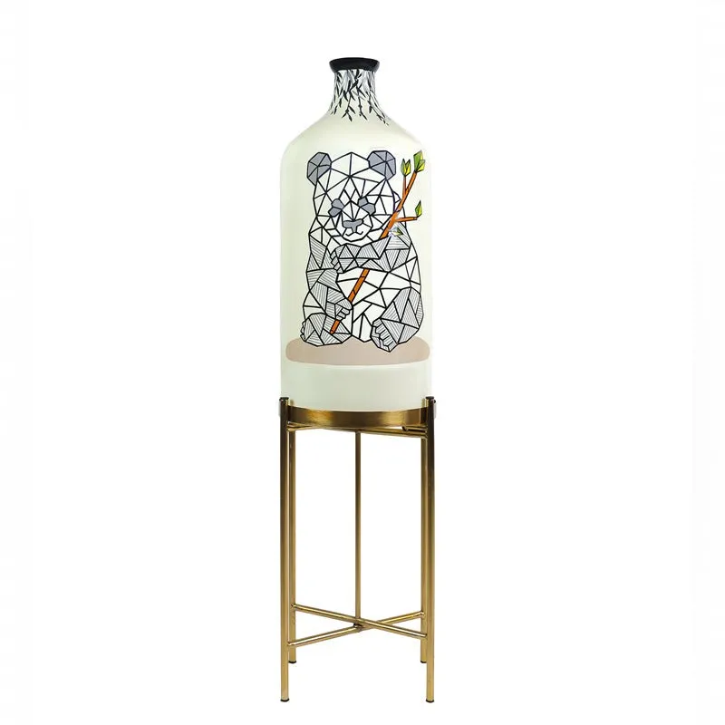 Panda Lines Hand Painted Glass Floor Lamp With Stand media 5