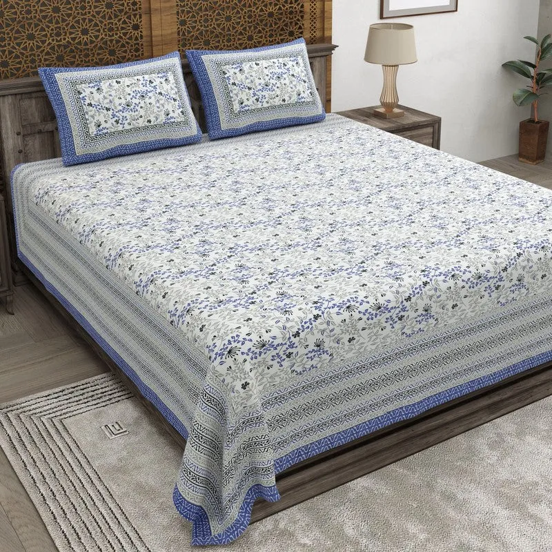 Aurava Cotton Bedsheet (Blue,Grey) - 240 TC media 1