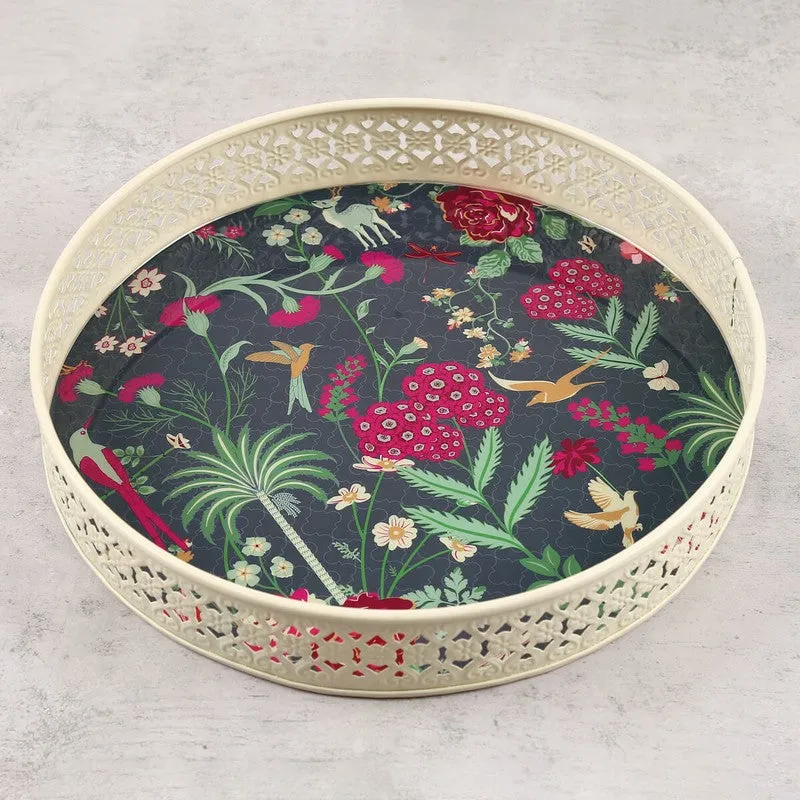 India Circus Asterlane Multicolor Round Galvanized Iron Serving Tray media 4