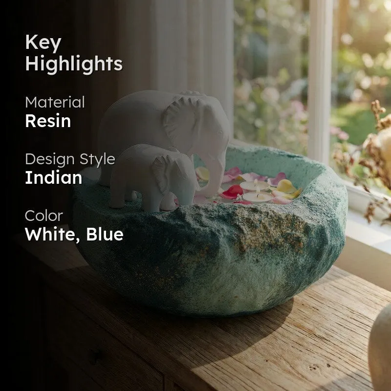 Serene White Elephant Resin Urli media 2