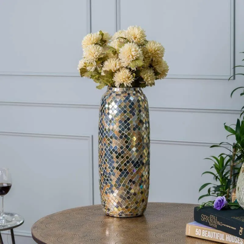 Garnet Mosaic Tall Vase - Silver media 1