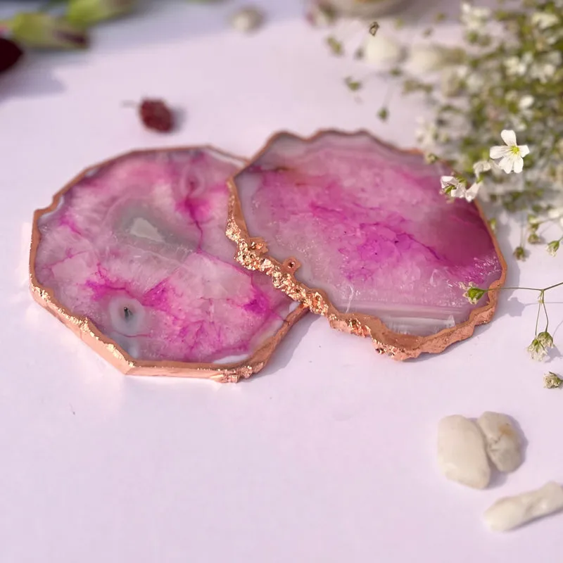 Novalie Handcrafted Brazilian Agate Coaster (Pink) - Set Of Two media 3