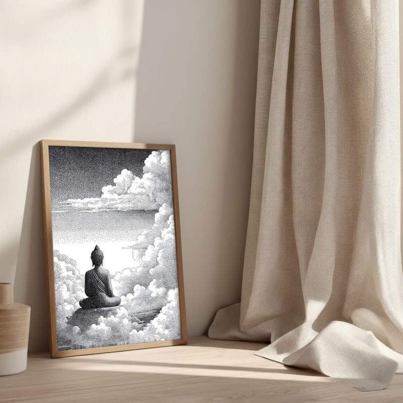 Buddha In Clouded Serenity III Wall Painting With Brown Frame media 3