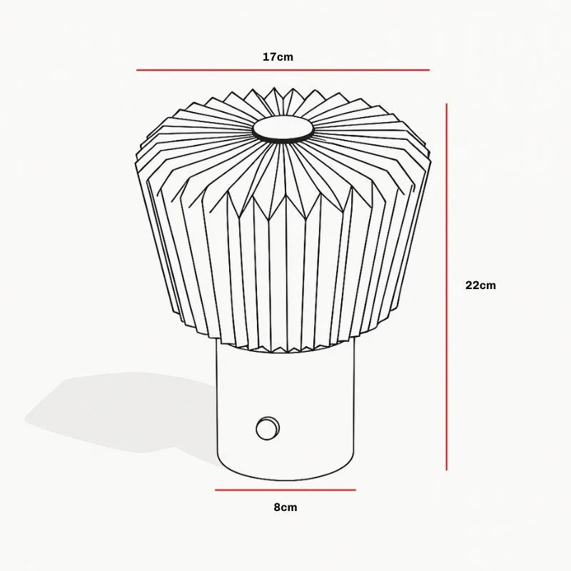 Line drawing of the pleated table lamp with marked dimensions