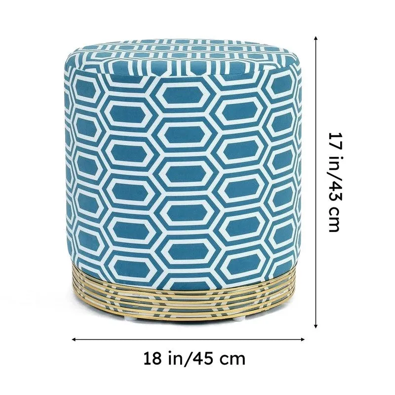 Hexora Geometric Velvet Pouffe - Blue media 8