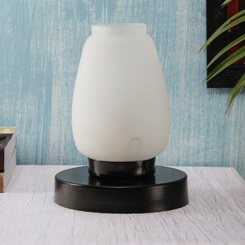 Glowzen Glass Table Lamp With Wooden Base - White media 3