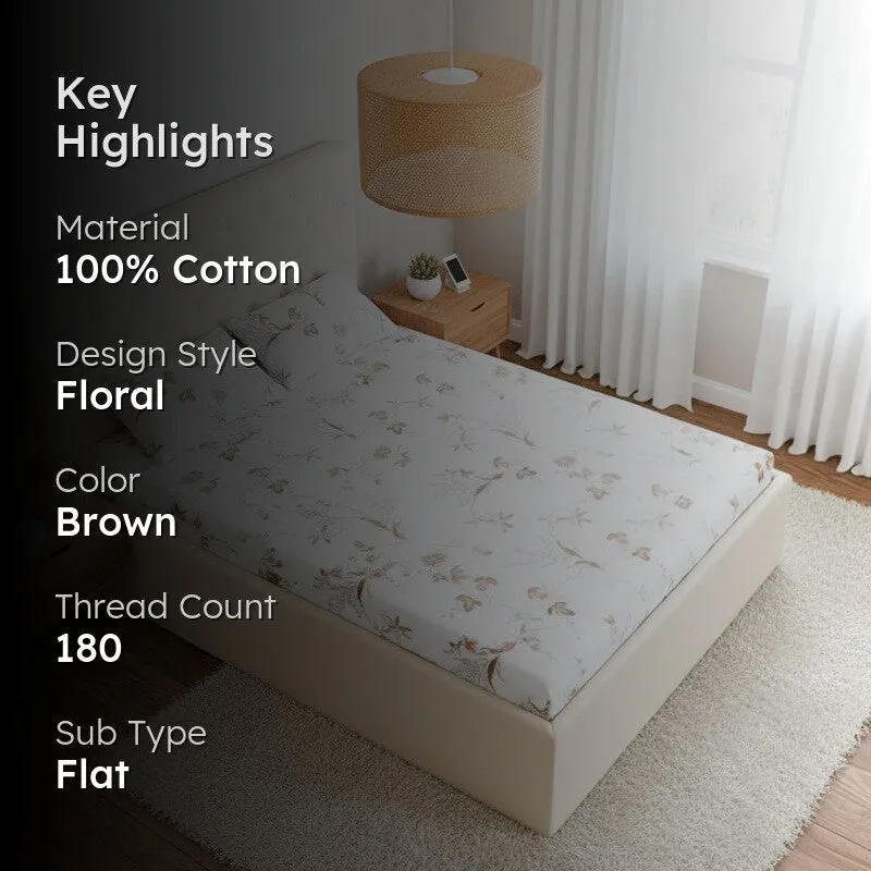 Sunpetal Floral Cotton Bedsheet (Brown) - 180 TC media 2