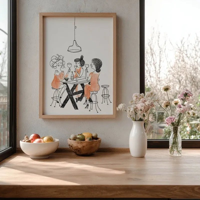 Figurine Dining Archival Canvas Wall Art - Brown media 6