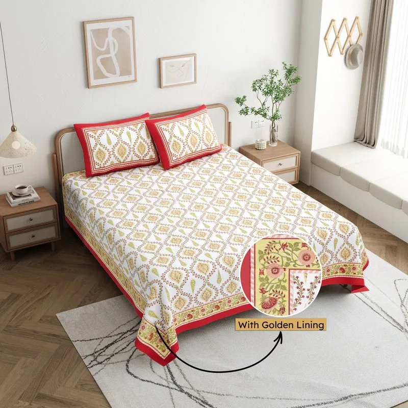Ambi Bliss Cotton Bedsheet (Beige,Red) - 180 GSM media 1