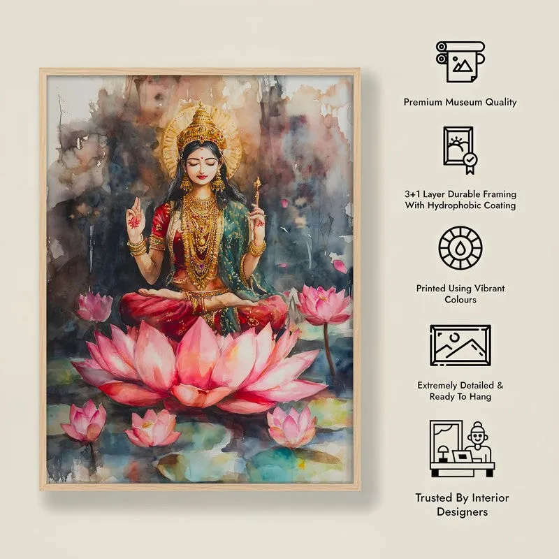 Shri Padmavati Spiritual Archival Paper Wall Painting - Natural Brown Frame media 8