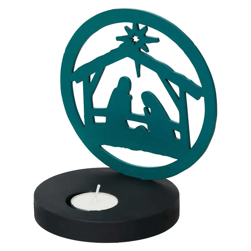 Manger Light Wood Christmas Tea Light Holder - Green media 7