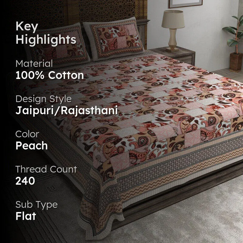 Weavear Cotton Bedsheet (Peach) - 240 TC media 2