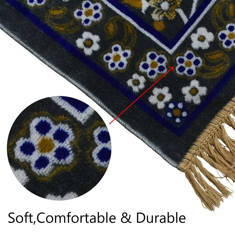 Noorzen Velvet Prayer Mat - Blue,Yellow media 5