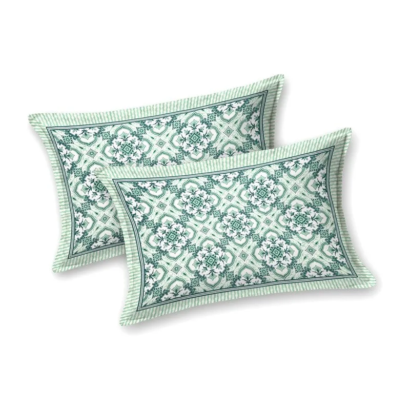 Lineel Cotton Bedsheet (Green,White) - 240 TC media 4