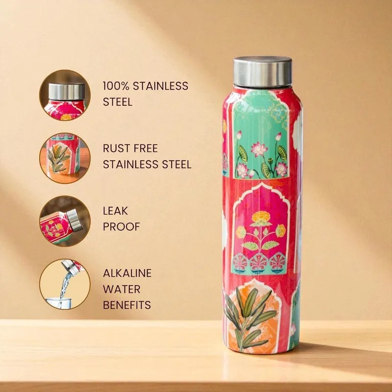 Floral Red Printed Stainless Steel Water Bottle (1000 mL Each) - Set Of Two media 4