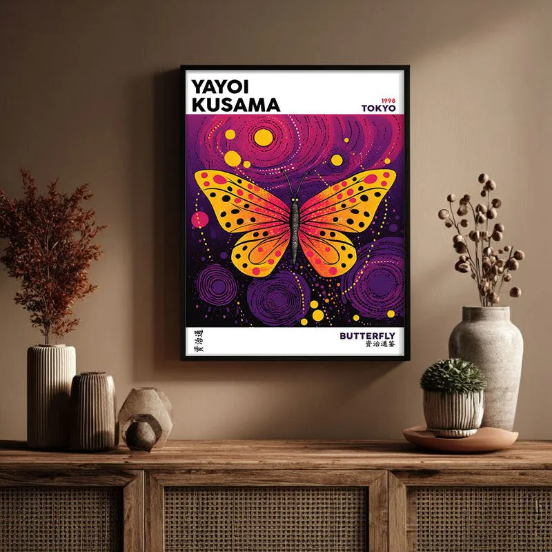 Butterfly Inspired by Yayoi Kusama Archival Canvas Wall Art - Black Frame media 3